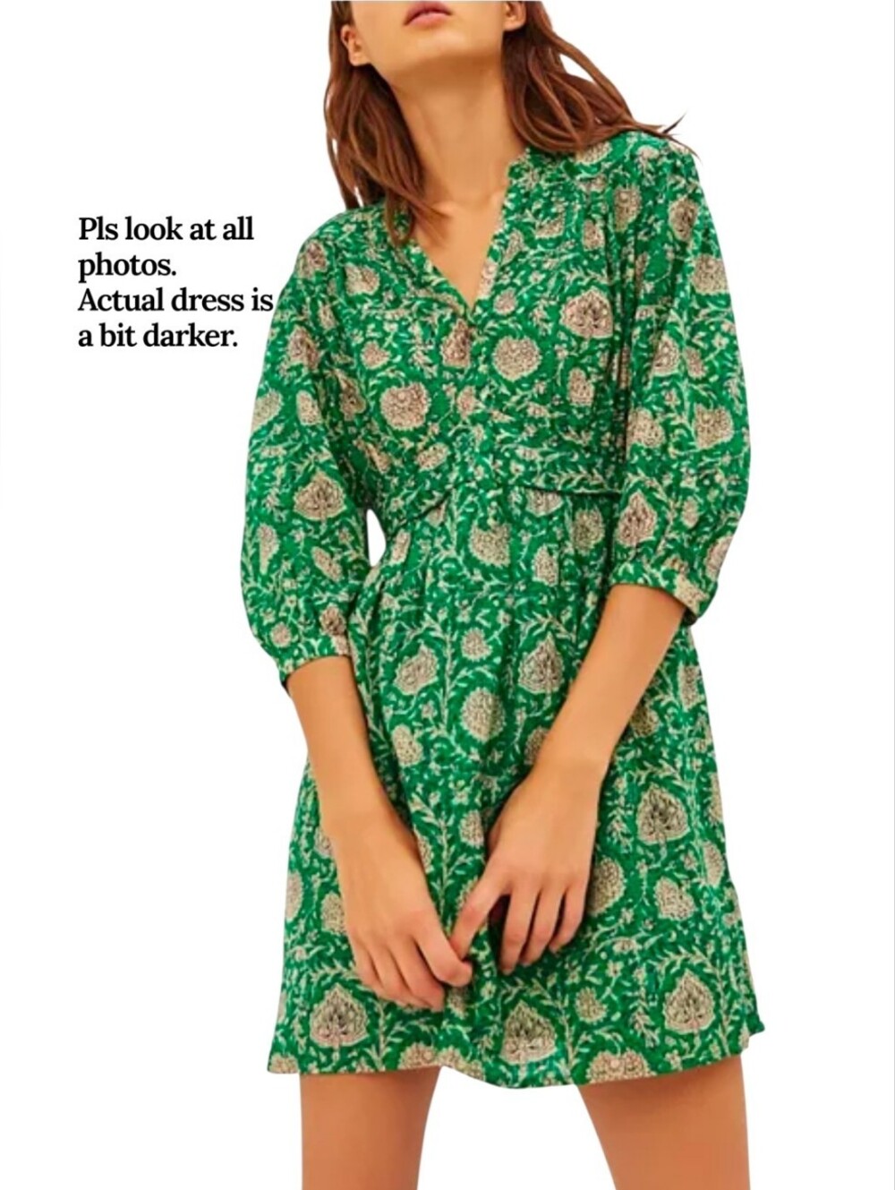 ba&sh Paz Green Tan Floral Garden Print Lady Dress Half Sleeve Mini Dress size 0